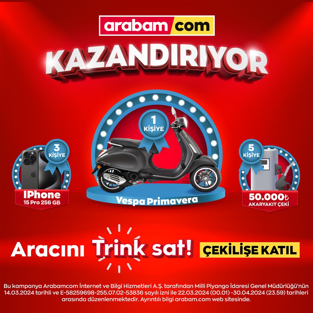 Arabasını arabam.com’a Trink sat! ile satanlar Vespa kazanma şansını yakalıyor